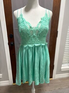 Aqua Lace Bodice Spaghetti Strap Mini Dress
